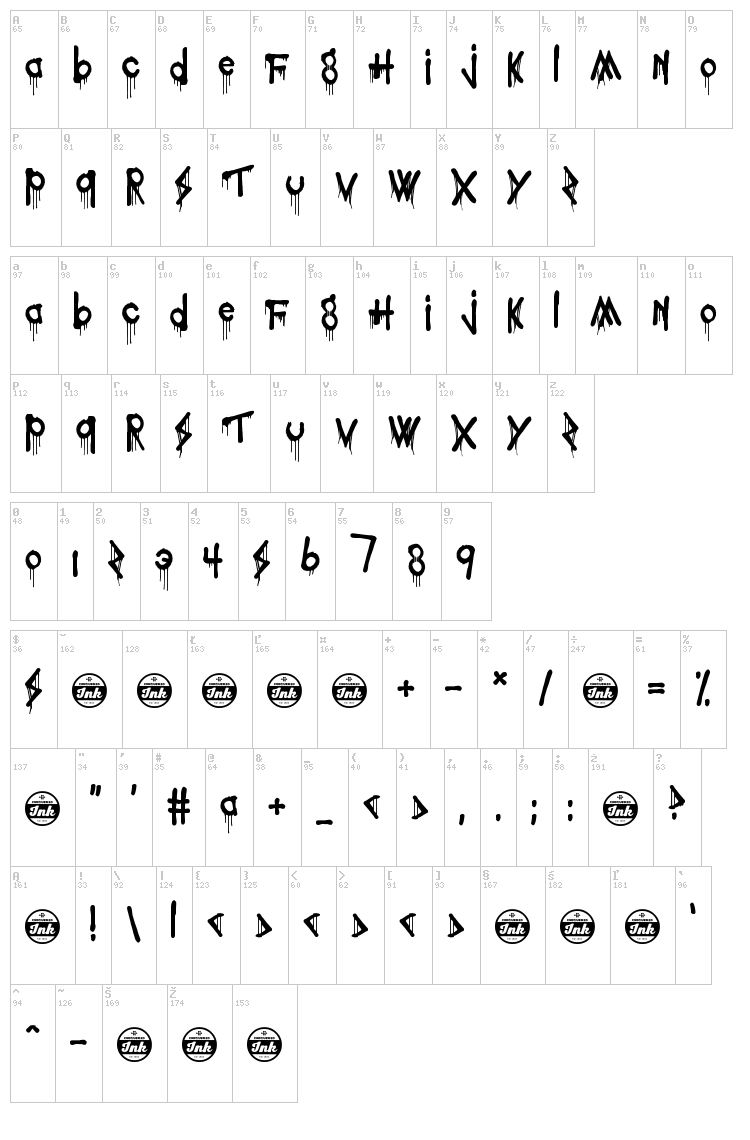 Poisoned Paradigm font map